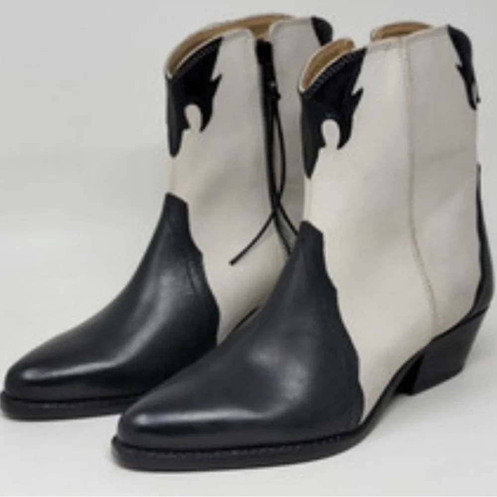 Free people western ankle boots booties black and white NWT